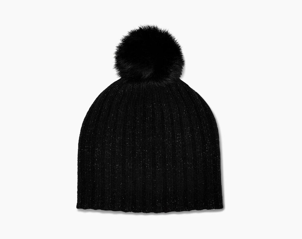 Ugg Beanies Womens - Ugg Pippa Rib Knit Pom Black - 152HLCMFN